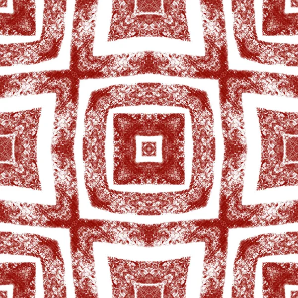 Ethnic hand painted pattern. Wine red symmetrical kaleidoscope background. Summer dress ethnic hand painted tile. Textile ready impressive print, swimwear fabric, wallpaper, wrapping.