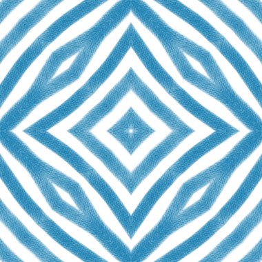Sembol çizgileri tasarımı. Mavi simetrik kaleydoskop. Tekstil hazır ilahi baskı, mayo kumaş, duvar kağıdı, ambalaj. Geometrik sembol çizgileri deseni.