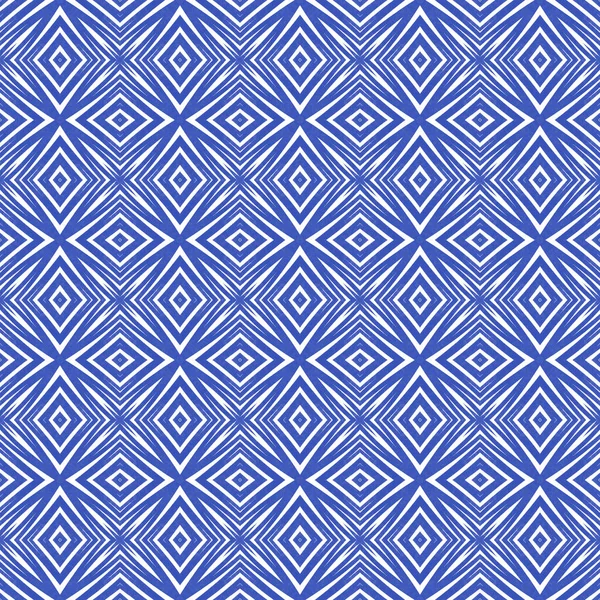 Proužkovaný Ručně Kreslený Vzor Indigo Symetrické Kaleidoskopické Pozadí Textilní Hotový — Stock fotografie