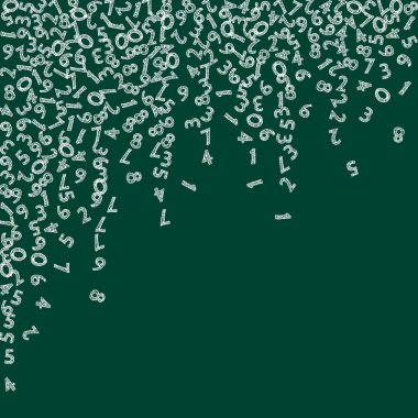 Elle çizilmiş tebeşir sayıları düşüyor. Uçan parmaklarla matematik çalışma konsepti. Tahta arka planda okul matematik afişi için etkileyici. Düşen sayılar vektör illüstrasyonu.