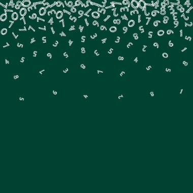 Düşen tebeşir numaraları. Uçan parmaklarla matematik çalışma konsepti. Karatahta arka planında okul matematik afişi var. Düşen sayılar vektör illüstrasyonu.