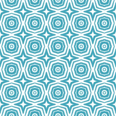 Döşemeli suluboya deseni. Turkuaz simetrik kaleydoskop arka planı. Elle boyanmış suluboya pürüzsüz. Tekstil hazır harika baskı, mayo kumaş, duvar kağıdı, ambalaj.. 