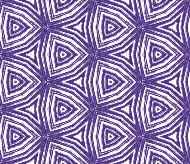 Çizgili el çizimi desen. Mor simetrik kaleydoskop arka planı. Tekstil hazır moda baskısı, mayo kumaşı, duvar kağıdı, ambalaj. Çizgili elle çizilmiş fayans tekrarlanıyor.