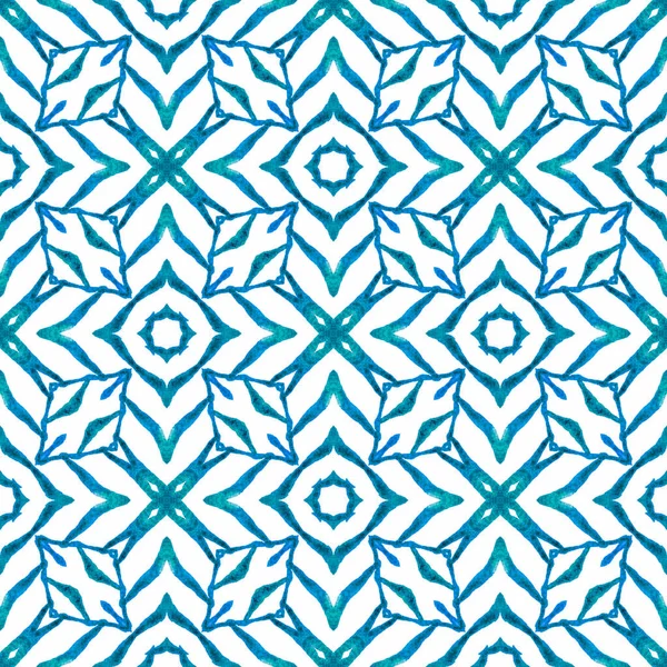 モザイクシームレスパターン ブルー珍しいBohoシックな夏のデザイン 繊維準備ができて愛らしいプリント 水着生地 手描き緑モザイクシームレスな境界線 — ストック写真