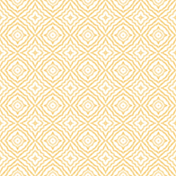 Striped hand drawn pattern. Yellow symmetrical kaleidoscope background. Textile ready adorable print, swimwear fabric, wallpaper, wrapping.  Repeating striped hand drawn tile.