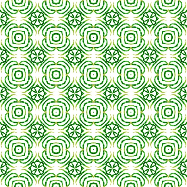 纺织现成的古色古香印花 泳衣面料 包装材料 绿色迷人的时髦夏装设计 手绘水彩画边框 水彩画背景 — 图库照片