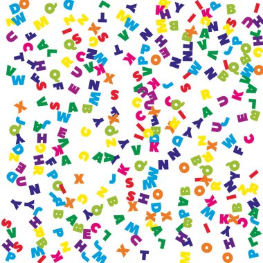 İngilizce 'nin harfleri düşüyor. Latin alfabesinin renkli uçan kelimeleri. Yabancı diller öğrenim kavramı. Beyaz arkaplandaki okul afişine muhteşem bir dönüş..