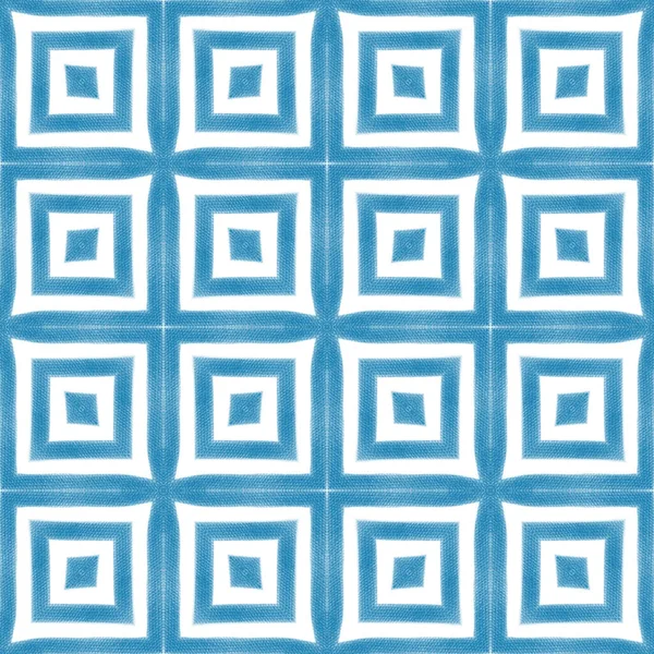 Ikat Repetindo Design Roupa Banho Fundo Caleidoscópio Simétrico Azul Têxtil — Fotografia de Stock