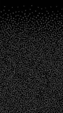 Düşen sayılar, büyük veri konsepti. Çift beyaz düzensiz uçan parmaklar. Siyah arka planda gösterişli fütürist afiş. Düşen sayılarla dijital vektör illüstrasyonu.