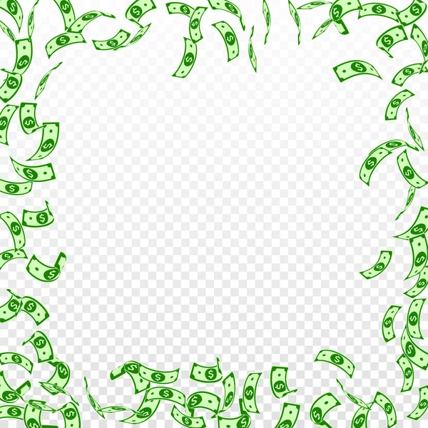 Американские Доллары Падают Разреженные Долларовые Купюры Прозрачном Фоне Деньги Сша — стоковый вектор