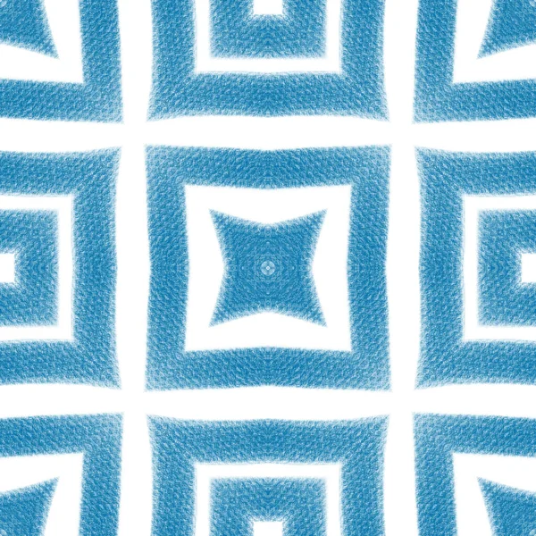 Proužkovaný Ručně Kreslený Vzor Modré Symetrické Kaleidoskopické Pozadí Textilní Připravený — Stock fotografie