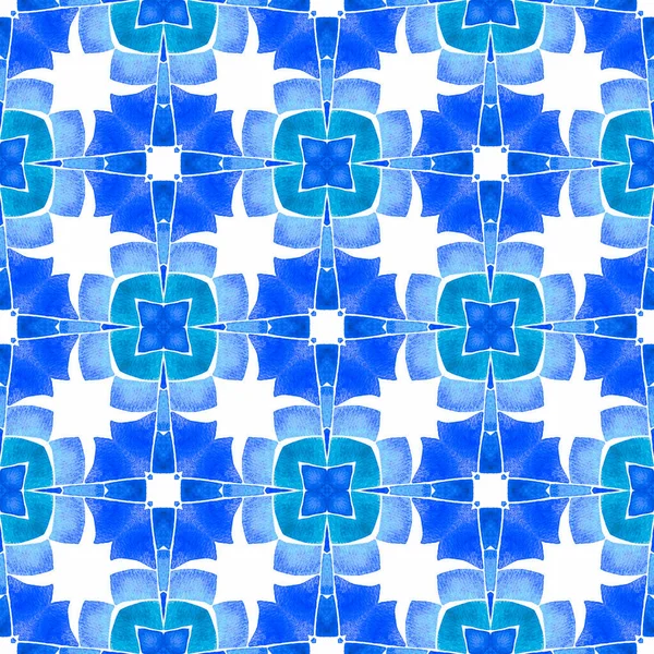 繊維準備完璧なプリント 水着生地 ブルー素晴らしいBohoシックな夏のデザイン 民族の手描きのパターン 水彩夏の民族の国境パターン — ストック写真