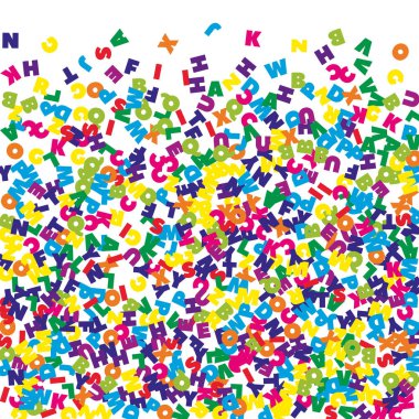 İngilizce 'nin harfleri düşüyor. Latin alfabesinin renkli uçan kelimeleri. Yabancı diller öğrenim kavramı. Beyaz arka planda okul afişi.