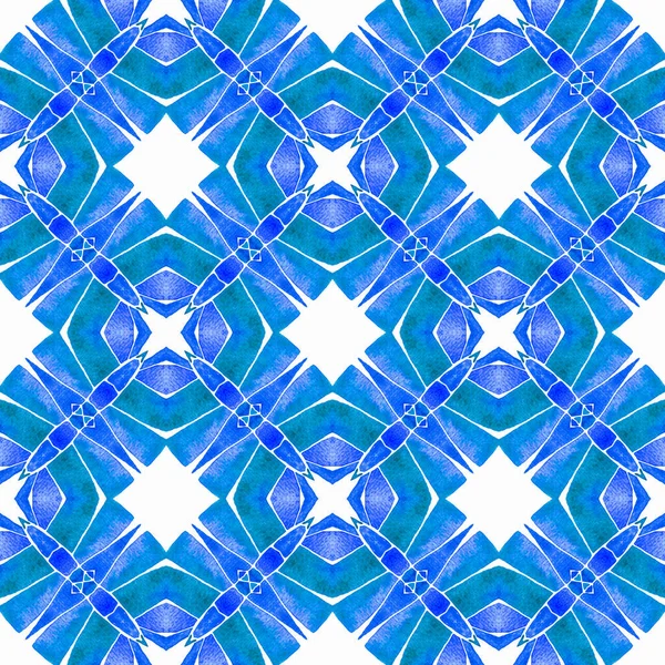 Medallion Seamless Pattern Blue Memorable Boho Chic Summer Design Textile — Foto de Stock
