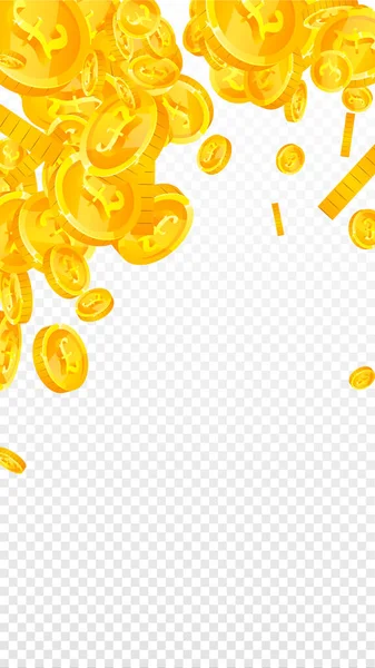 British pound coins falling. Neat scattered GBP coins. United Kingdom money. Outstanding jackpot, wealth or success concept. Vector illustration. — Archivo Imágenes Vectoriales