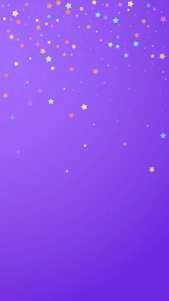 Confete Imaculado Festivo Estrelas Celebração Estrelas Coloridas Aleatórias Fundo Violeta — Vetor de Stock