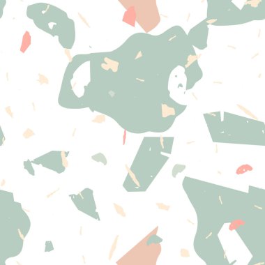 Terrazzo kusursuz desen. İç dekorasyon için minimalist döşeme taşı. Doğal taşlardan, granitten, kuvarstan, mermerden, betondan yapılmış arka plan. Terrazzo pürüzsüz desenli serin renklerde. 