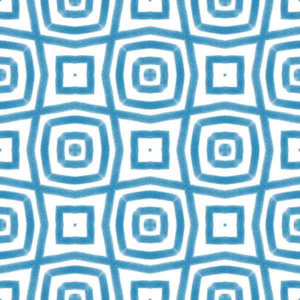 Ikat Opakující Design Plavek Modré Symetrické Kaleidoskopické Pozadí Vzor Letních — Stock fotografie