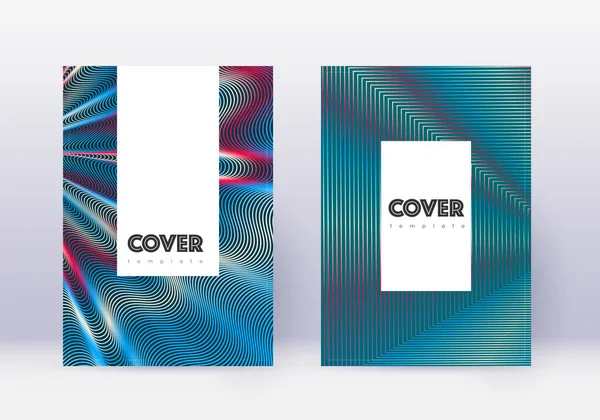 Hipster Cover Design Template Set Red Abstract Lines White Blue — 스톡 벡터