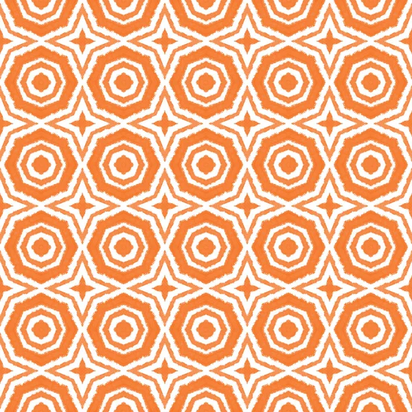 Tiled Watercolor Pattern Orange Symmetrical Kaleidoscope Background Textile Ready Fine — Stock Photo, Image