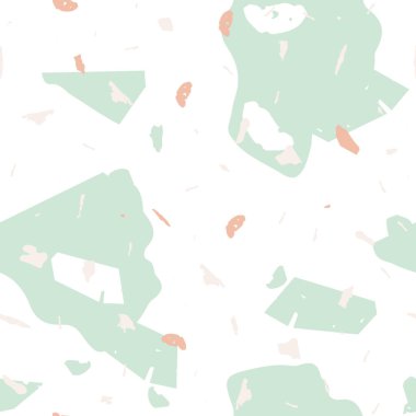Terrazzo kusursuz desen. İç dekorasyon için minimalist döşeme taşı. Terrazzo pürüzsüz desenli, serin renklerde. Doğal taşlardan, granitten, kuvarstan, mermerden, betondan yapılmış arkaplan. 