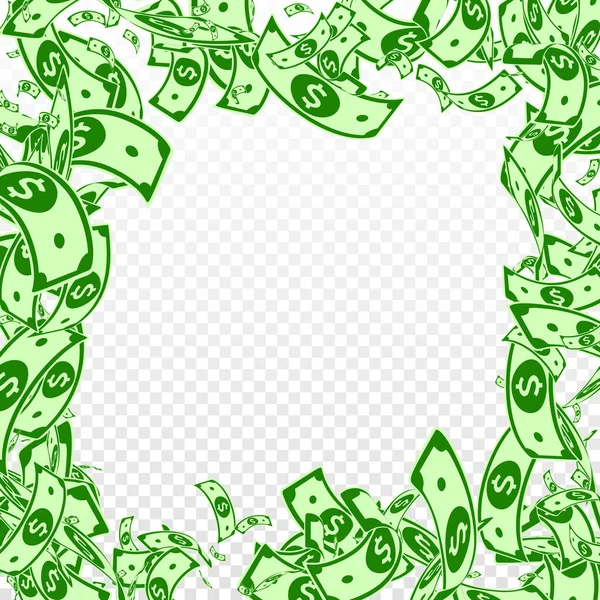 Американские Доллары Падают Грязные Долларовые Купюры Прозрачном Фоне Деньги Сша — стоковый вектор