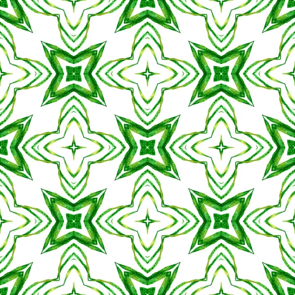 纺织现成的艺术印刷品 泳衣面料 包装材料 绿色迷人的时髦夏装设计 民族手绘图案 水彩画夏季民族边界格局 — 图库照片