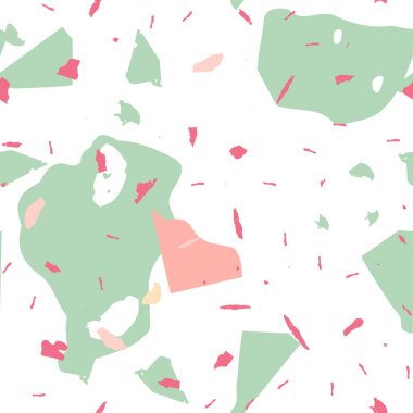 Terrazzo kusursuz desen. Pembe Venedik döşeme dokusu. Terrazzo pürüzsüz desenli, serin renklerde. Doğal taşlardan, granitten, kuvarstan, mermerden, betondan yapılmış arkaplan. 