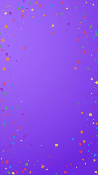 Confete Vivo Festivo Estrelas Celebração Estrelas Alegres Sobre Fundo Violeta — Vetor de Stock