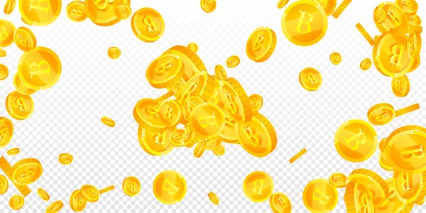 Bitcoin Padají Mince Internetové Měně Pěkně Roztroušené Mince Btc Kryptoměna — Stockový vektor
