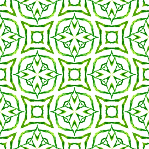 繊維準備ができて強力なプリント 水着生地 緑の活気あるBohoシックな夏のデザイン 水彩メダリオンシームレスな境界線 メダリオンのシームレスなパターン — ストック写真
