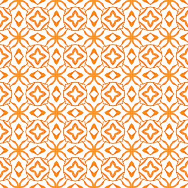 Tekstil hazır ekstatik baskı, mayo kumaş, duvar kağıdı, ambalaj. Turuncu havalı boho şık yaz tasarımı. Yaz, egzotik, pürüzsüz sınır. Egzotik, pürüzsüz desen.