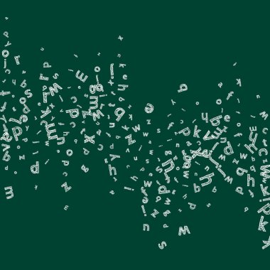 İngilizce 'nin harfleri düşüyor. Latin alfabesinin tebeşirle uçan kelimelerini çiz. Yabancı diller öğrenim kavramı. Tahta arka planda okul afişine olumlu dönüş.