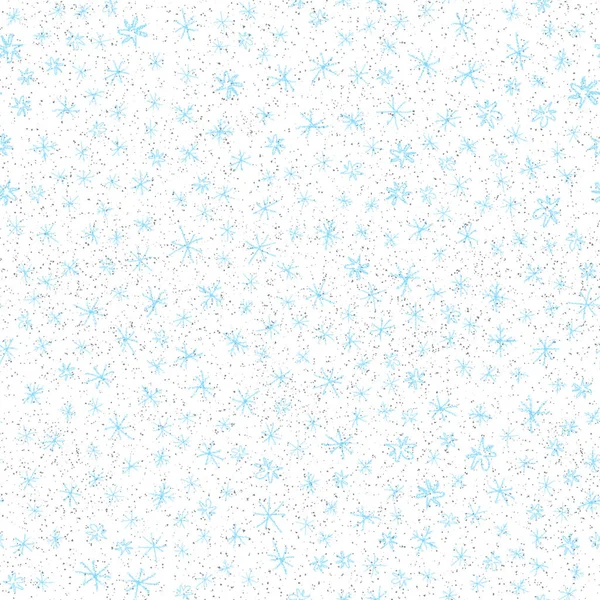 Ručně Kreslené Modré Vločky Vánoční Bezešvé Vzor Jemné Sněhové Vločky — Stock fotografie