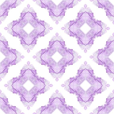 Tekstil hazır yaratıcı baskı, mayo kumaş, duvar kağıdı, ambalaj. Mor büyüleyici boho şık yaz tasarımı. Yeşil geometrik sembolün suluboya sınırı. Sembol suluboya deseni.