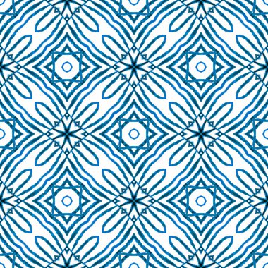 Tekrar eden çizgili el çizgisi sınırı. Mavi güzel boho şık yaz tasarımı. Tekstil hazır hassas baskı, mayo kumaş, duvar kağıdı, ambalaj. Çizgili el çizimi tasarımı.