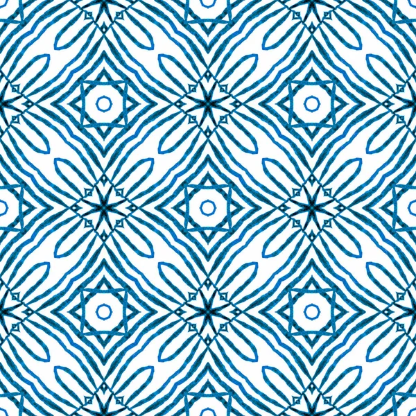 Repetindo Borda Listrada Desenhada Mão Boho Fino Azul Design Chique — Fotografia de Stock