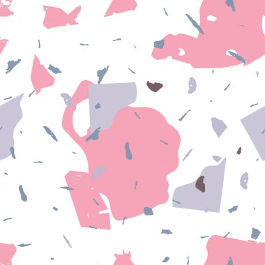 Terrazzo kusursuz desen. Pembe Venedik döşeme dokusu. Doğal taşlardan, granitten, kuvarstan, mermerden, betondan yapılmış arka plan. Terrazzo pürüzsüz desenli serin renklerde. 