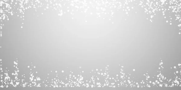 Mooie Vallende Sneeuw Kerst Achtergrond Subtiele Vliegende Sneeuwvlokken Sterren Lichtgrijze — Stockvector