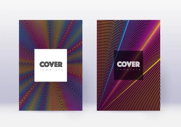 Hipster Cover Design Template Set Rainbow Abstract Lines Wine Red — 스톡 벡터