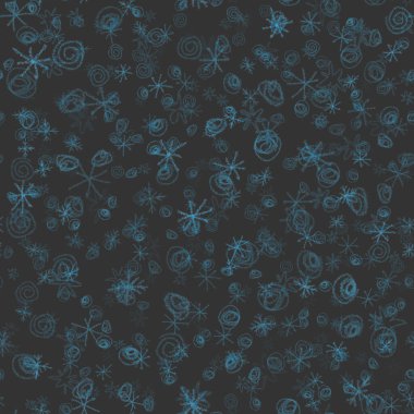 El Mavisi Kar Taneleri, Noellerde kusursuz desen. Gri Arkaplanda Uçan Kar Taneleri. Güzel tebeşirle çizilmiş kar örtüsü. İlahi tatil sezonu dekorasyonu.