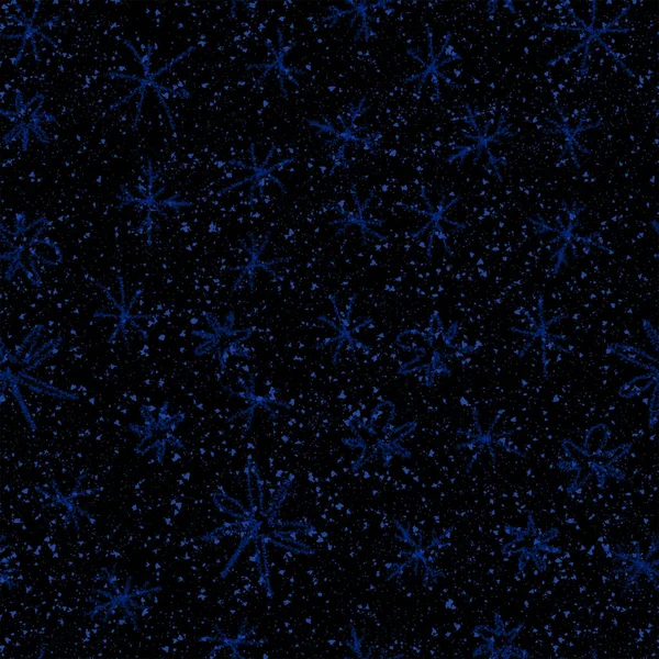 Ręcznie Rysowane Niebieskie Płatki Śniegu Christmas Seamless Wzór Subtelne Latające — Zdjęcie stockowe