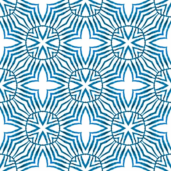 繊維準備ができて磁気プリント 水着生地 ブルー珍しいBohoシックな夏のデザイン 緑の幾何学的なシェブロン水彩境界 シェブロン水彩柄 — ストック写真