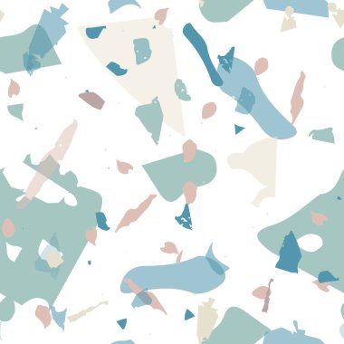 Terrazzo kusursuz desen. Mavi klasik döşeme dokusu. Doğal taşlardan, granitten, kuvarstan, mermerden, betondan yapılmış arka plan. Terrazzo pürüzsüz desenli serin renklerde. 