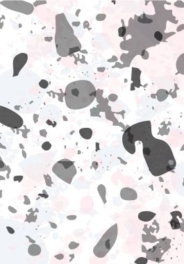 Terrazzo modern soyut şablon. Klasik İtalyan döşemesinin pembe ve gri dokusu. Taşlardan, granitten, kuvarstan, mermerden, betondan yapılmış arka plan. Venedik terrazzo trend vektör arkaplanı