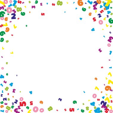 Parlak rakamlar düşüyor. Uçan parmaklarla matematik çalışma konsepti. Beyaz arka planda okul matematik afişi için mükemmel. Düşen sayılar vektör illüstrasyonu.