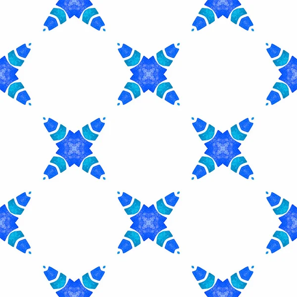 メダリオンのシームレスなパターン ブルーユニークなBohoシックな夏のデザイン 水彩メダリオンシームレスな境界線 テキスタイル準備ができた印刷 水着生地 — ストック写真