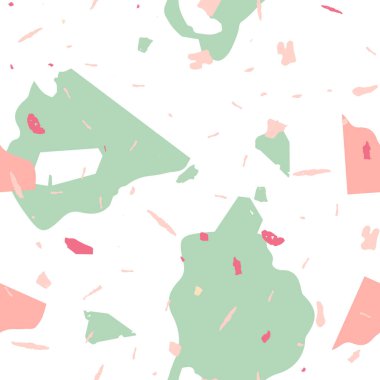 Terrazzo kusursuz desen. İç dekorasyon için minimalist döşeme taşı. Doğal taşlardan, granitten, kuvarstan, mermerden, betondan yapılmış arka plan. Terrazzo pürüzsüz desenli serin renklerde. 