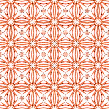 Etnik elle boyanmış desen. Turuncu nefes kesici boho şık yaz tasarımı. Suluboya yaz etnik sınır düzeni. Tekstil hazır büyüleyici baskı, mayo kumaş, duvar kağıdı, ambalaj.