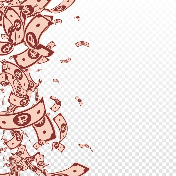 俄国卢布钞票掉了复杂的Rub法案背景透明 俄国的钱奇怪的矢量说明 致富或成功的概念 — 图库矢量图片